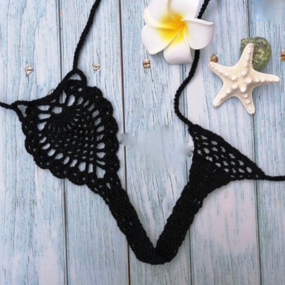 BLACK  Crochet Owl Bikini. Cotton Micro Bikini Thong for a HOT Summer - Picture 1 of 7